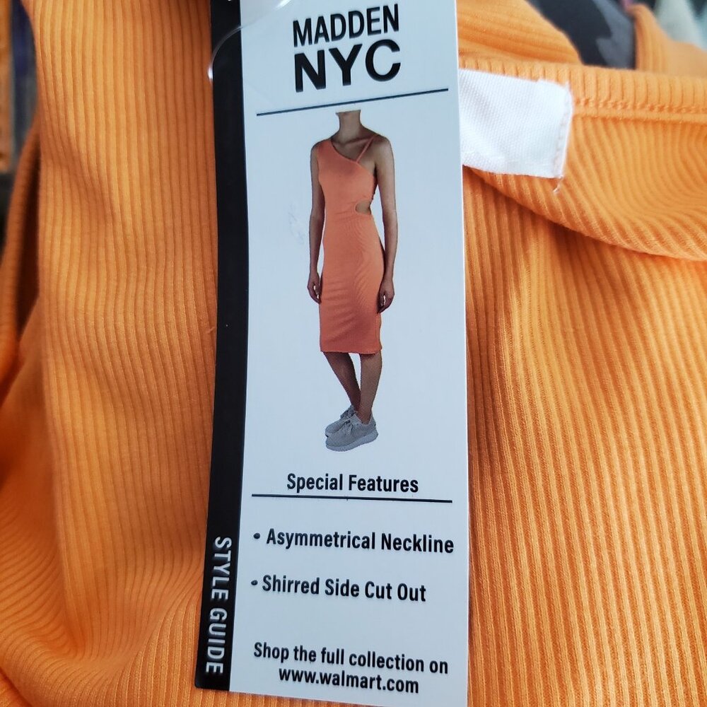 Women's 2X Orange Dress Madden NYC Asymmetrical Neckline Shirred Side Cut Out - Picture 12 of 14